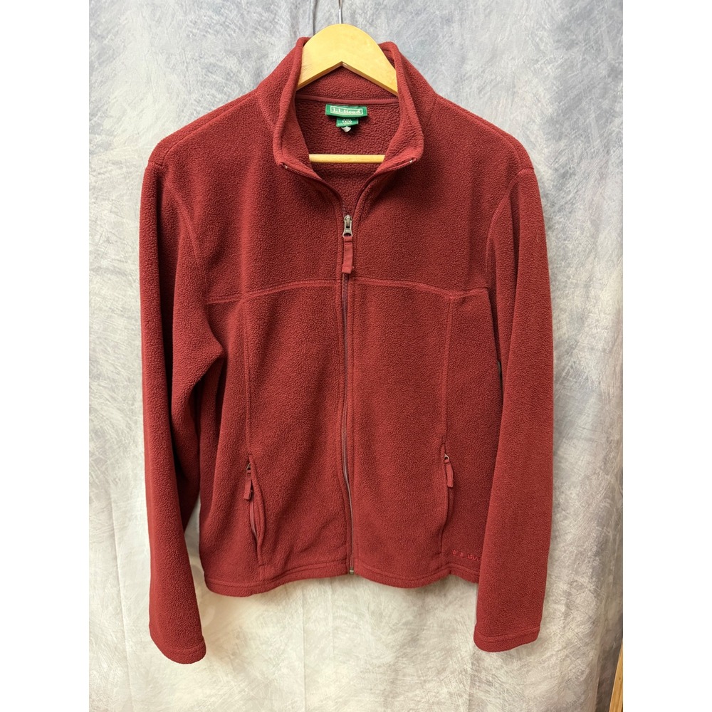 LL Bean Mens‎ Full Zip Fleece Jacket Small Reg Burgundy Red Mock Neck 0ALA2